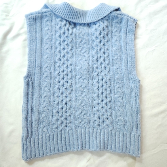 Pink Rose Icy Blue V-neck Collared Cable-knit Sweater Vest Sz S - Picture 4 of 5